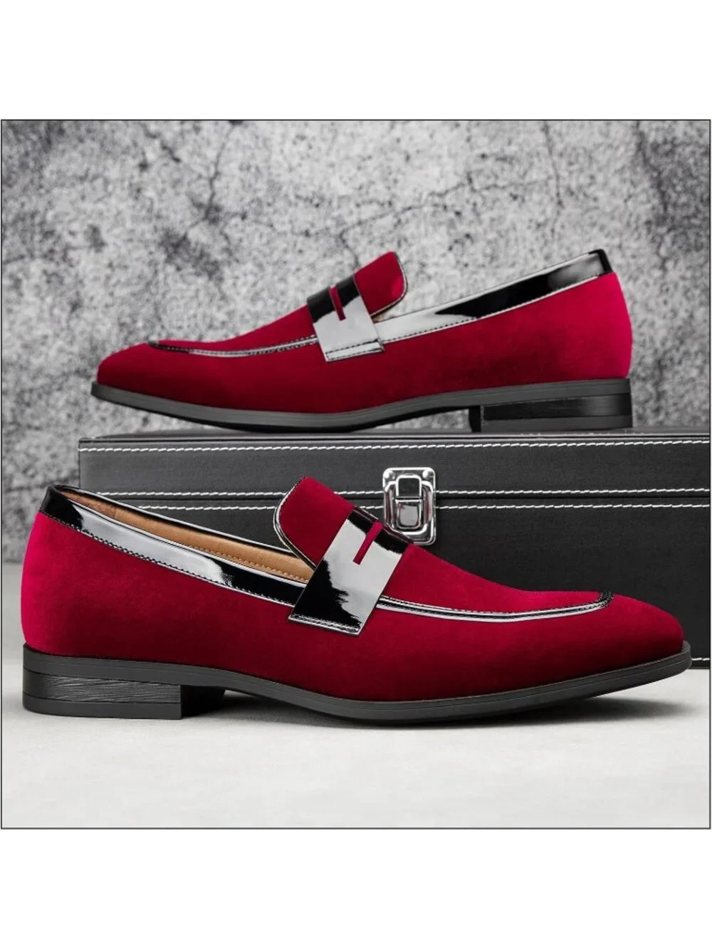 🆕Men's Red Rubber Velvet Loafers Pull-On Dress Shoes Tuxedo Suit Shoes